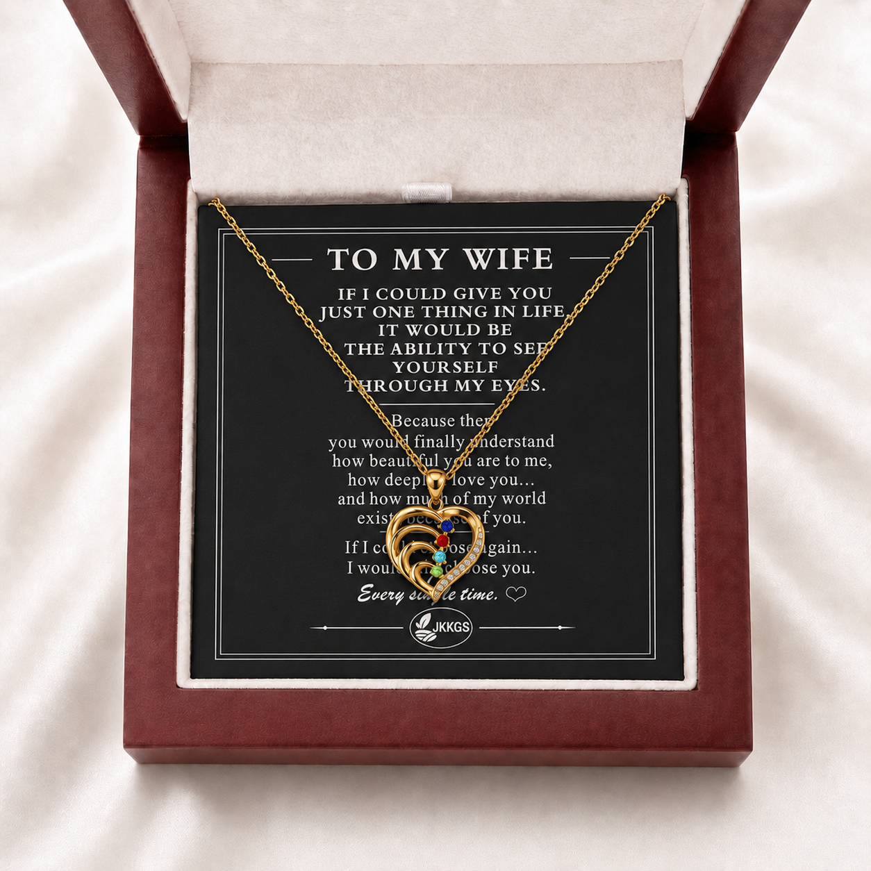 To My Wife Together Four-Stone Family Heart Necklace