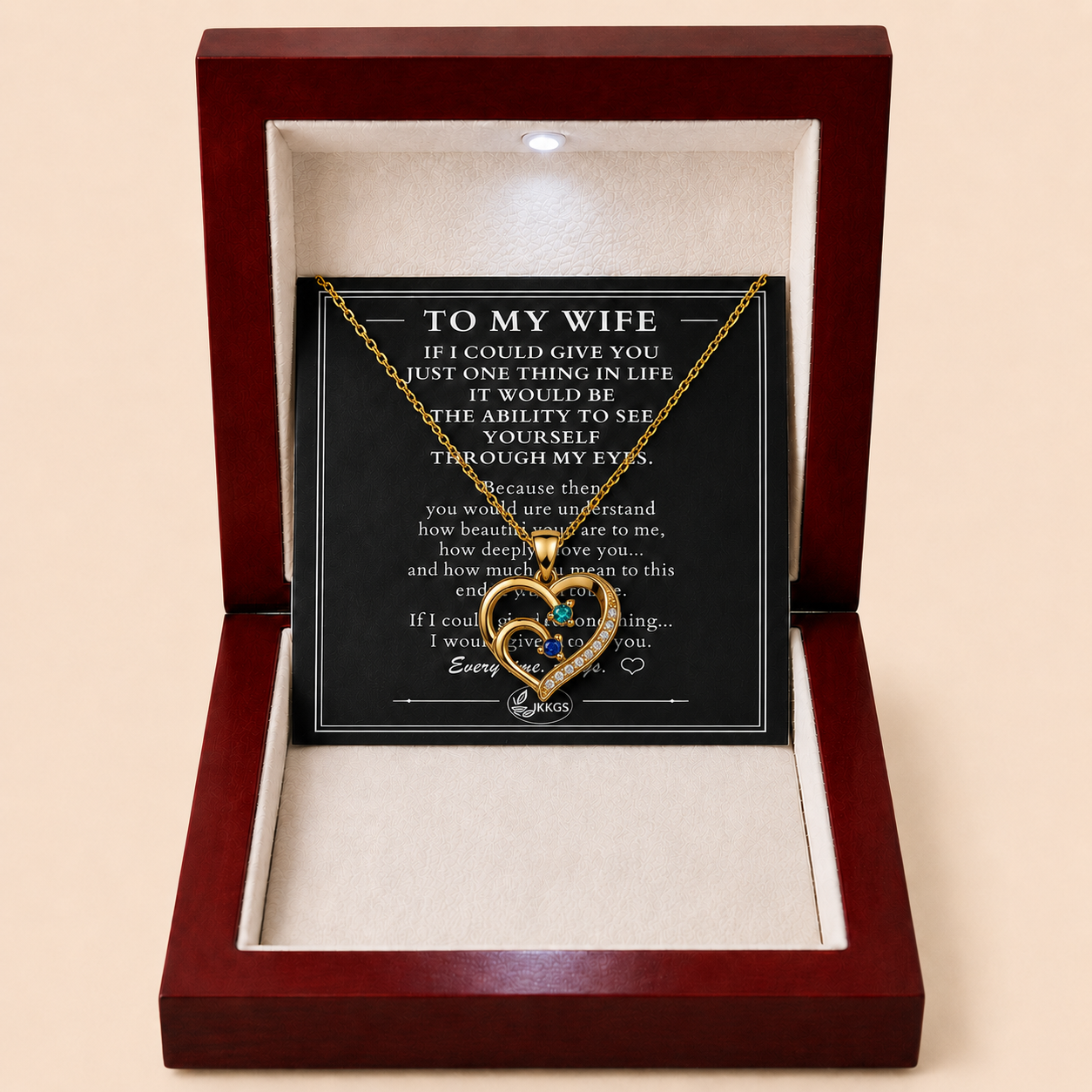 To My Wife Together Two-Stone Family Heart Necklace