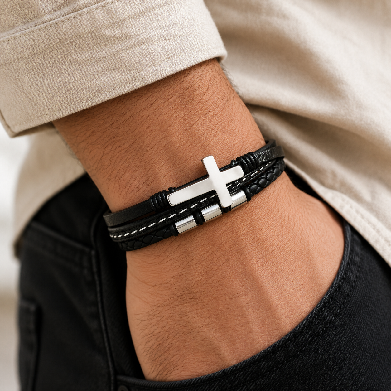 To My Husband Faith Layered Cross Bracelet