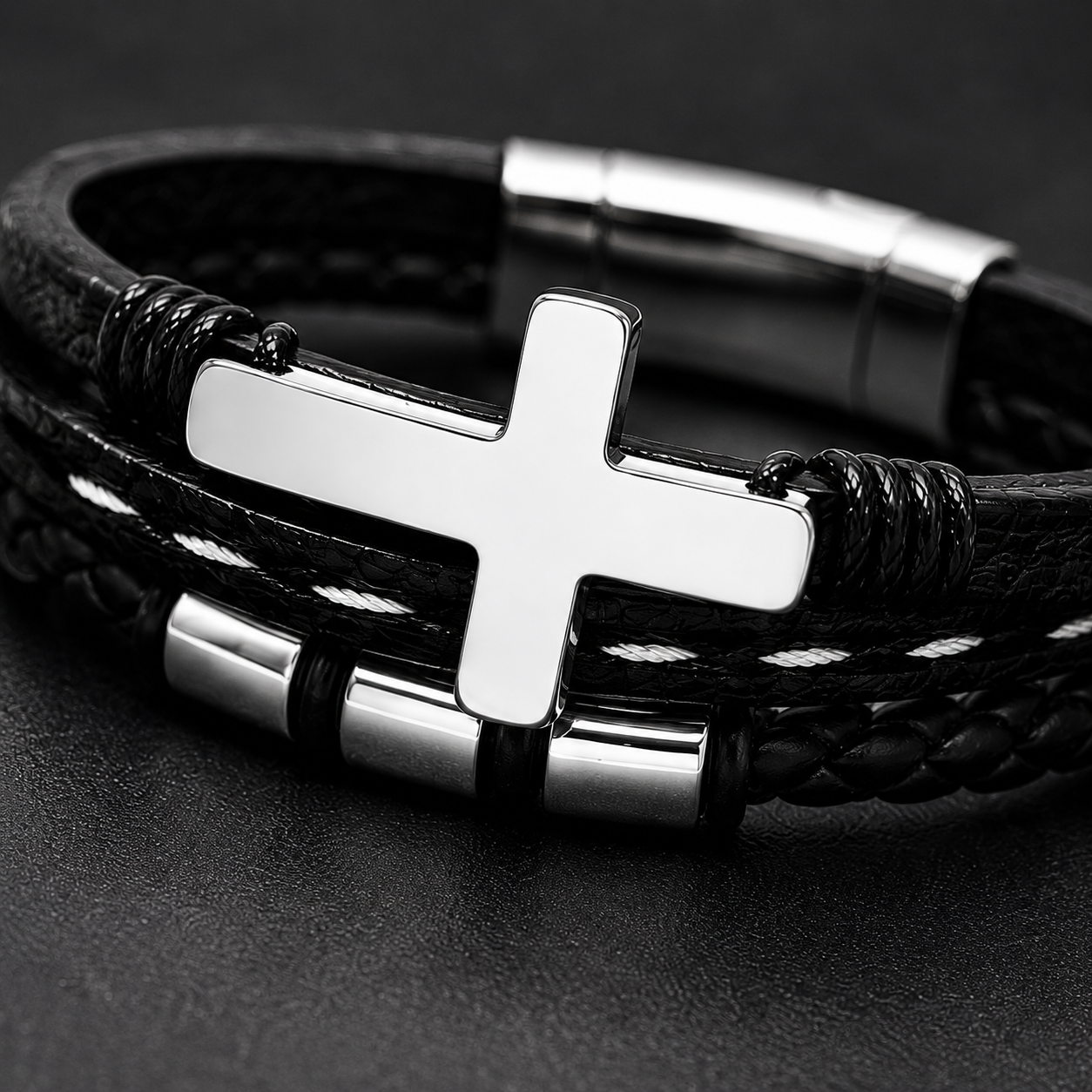 To My Grandpa Faith Layered Cross Bracelet