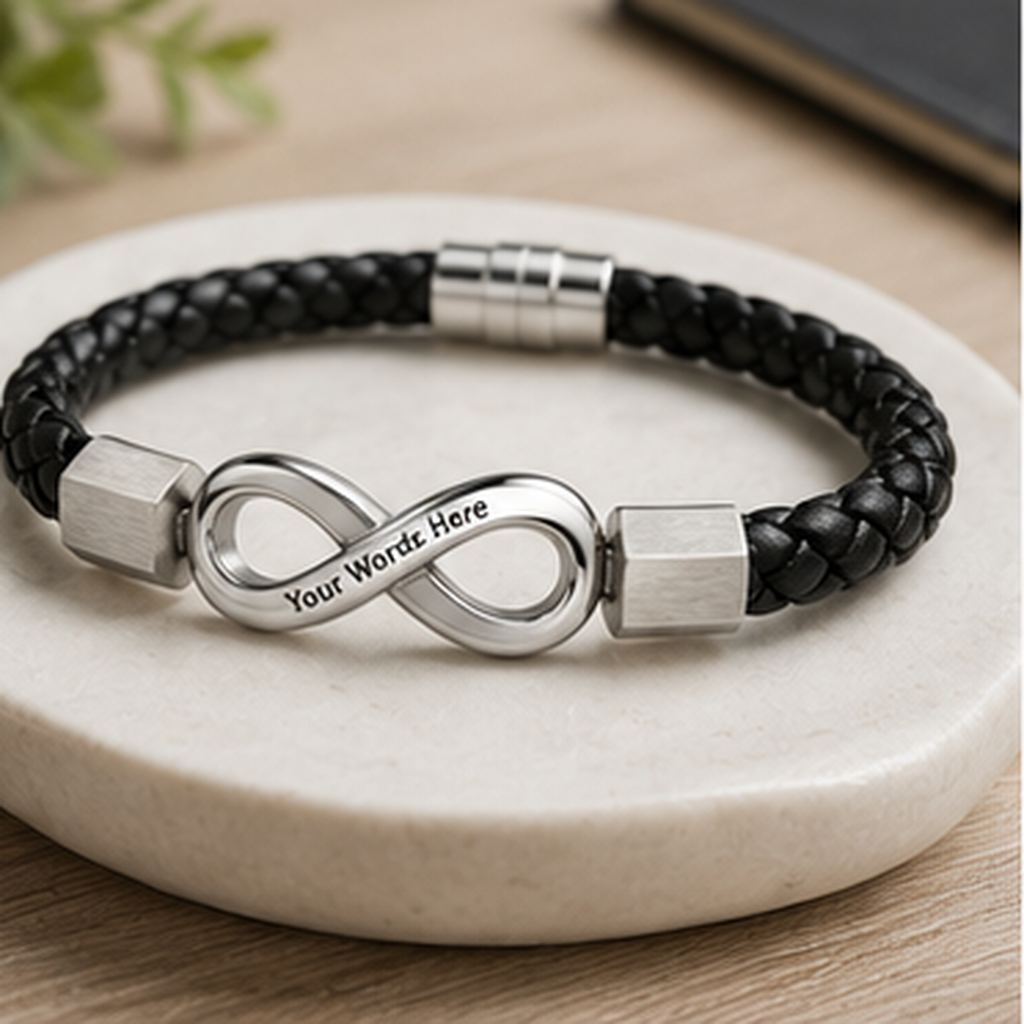 To My Son Engraved Infinity Braided Bracelet