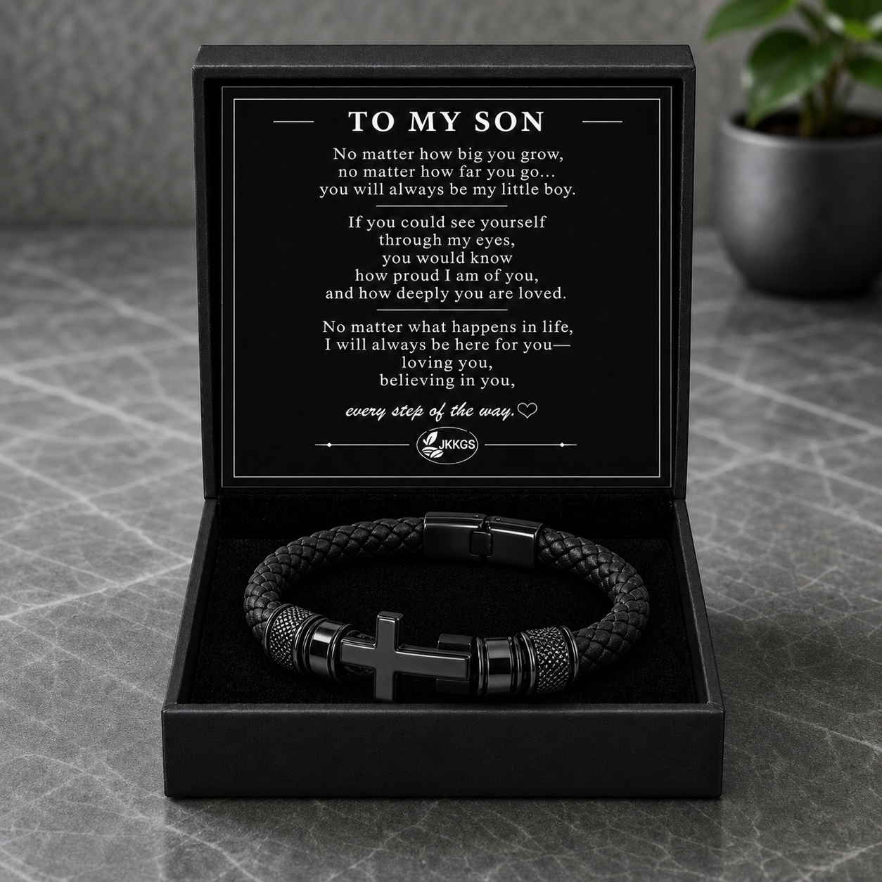 To My Son - Cross & Anchor Leather Bracelet