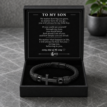 To My Son - Cross & Anchor Leather Bracelet