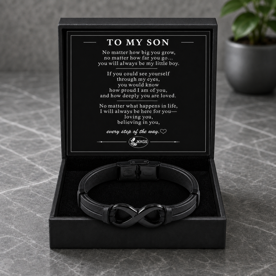 To My Son - Cross My Heart Leather Bracelet