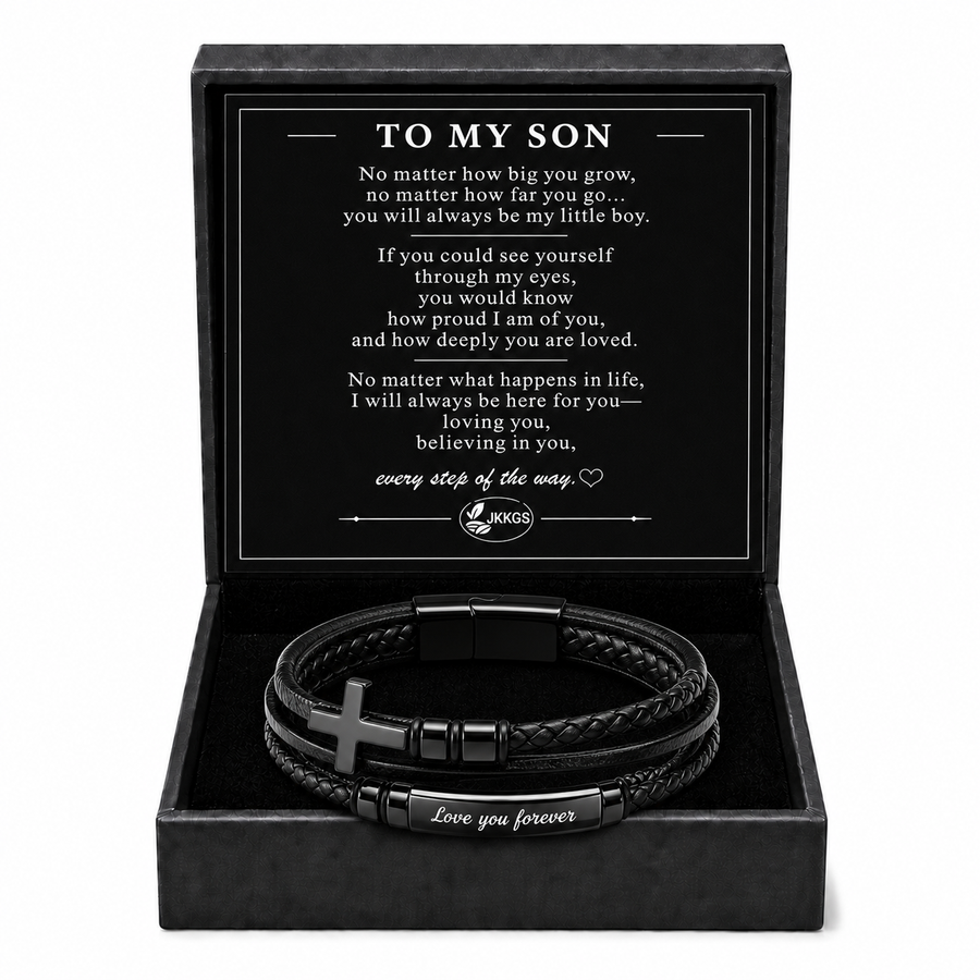 To My Son - Braided Faith Leather Bracelet
