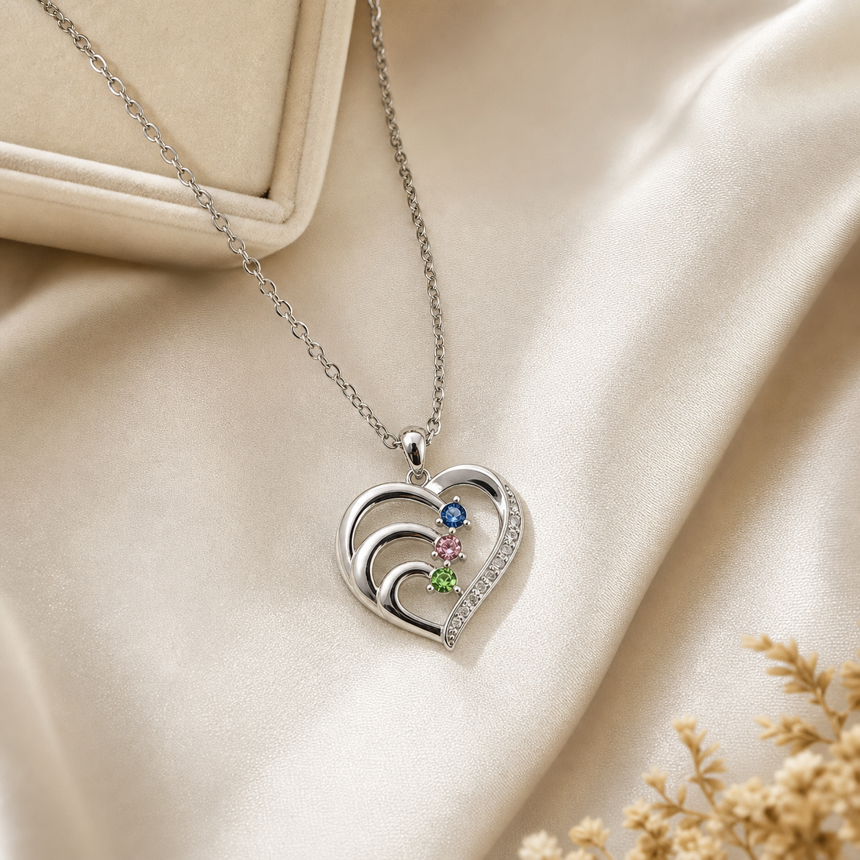 To My Mother Together Three-Stone Family Heart Necklace