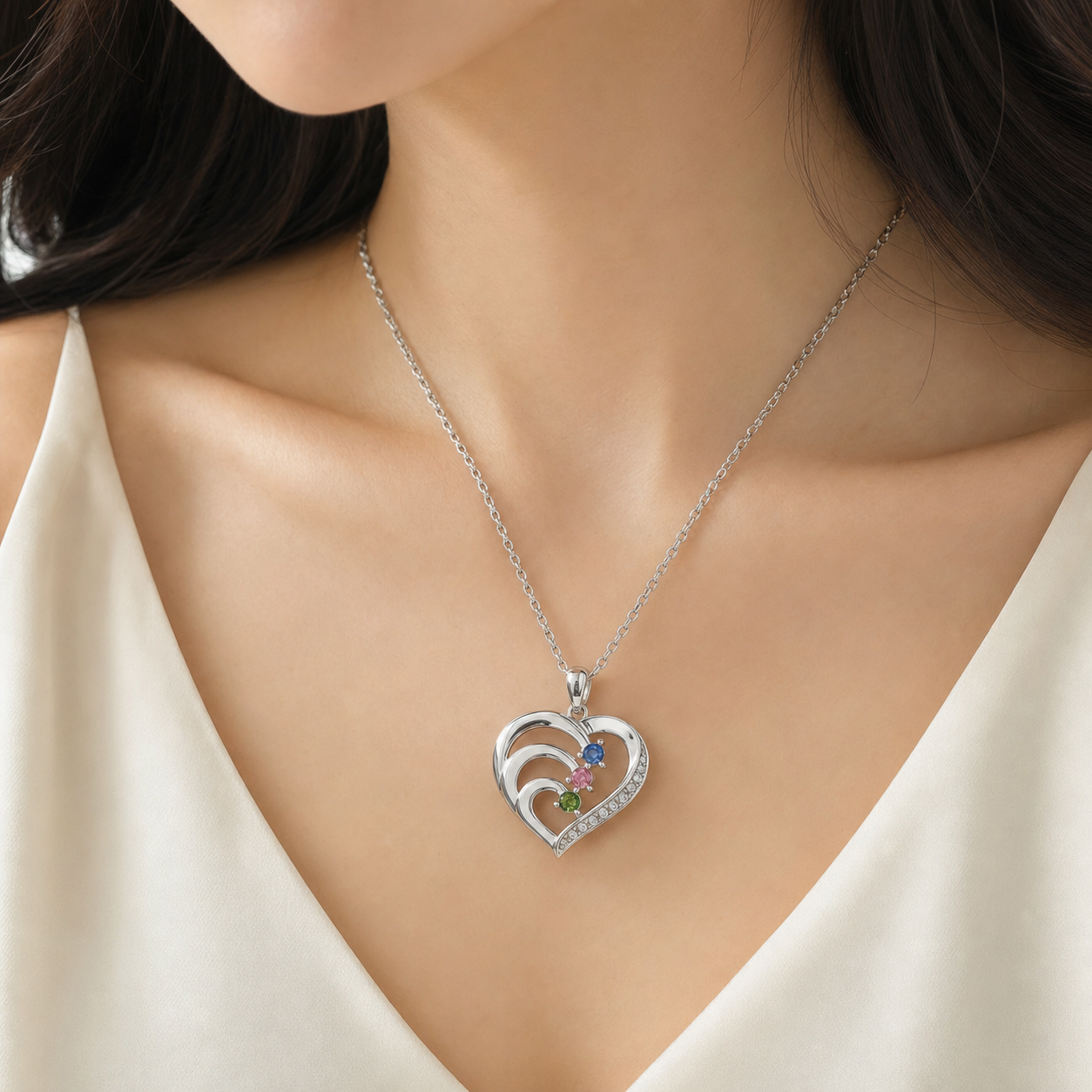 To My Daughter Three-Stone Family Heart Necklace