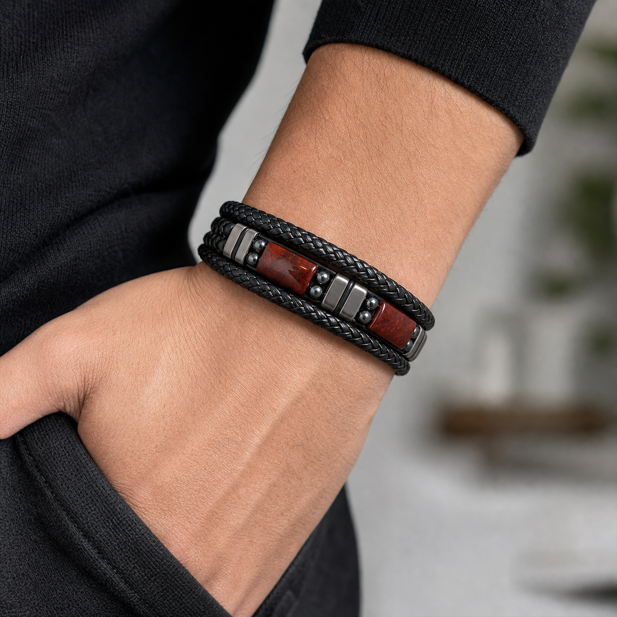 To My Grandpa Family Inlay Braided Bracelet