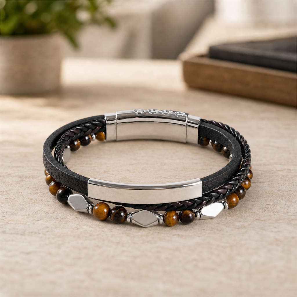 To My Son Guiding Light Engraved Stone Bead Bracelet