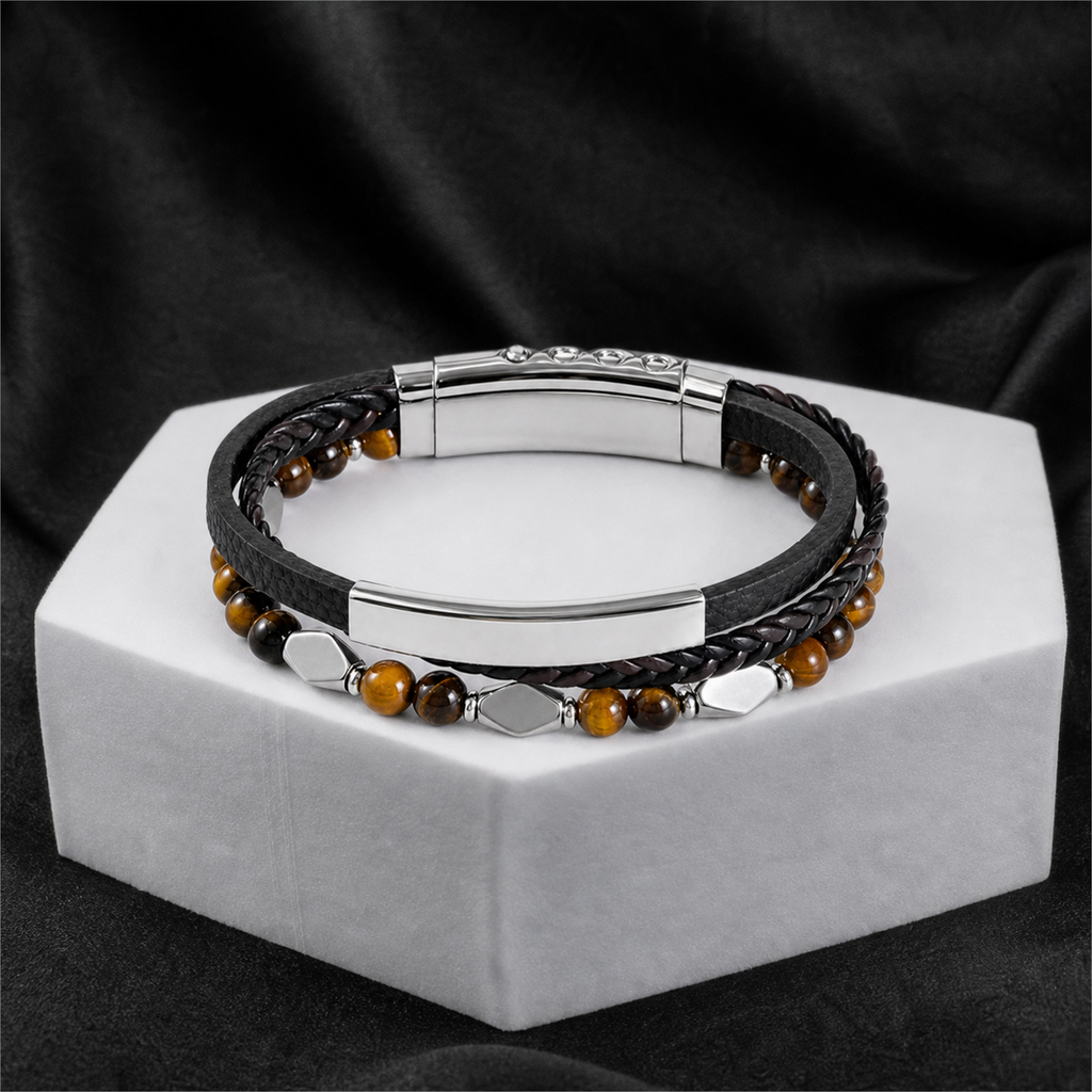 To My Son Guiding Light Engraved Stone Bead Bracelet