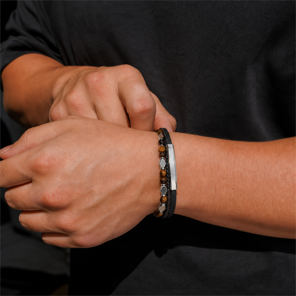 To My Son Guiding Light Engraved Stone Bead Bracelet