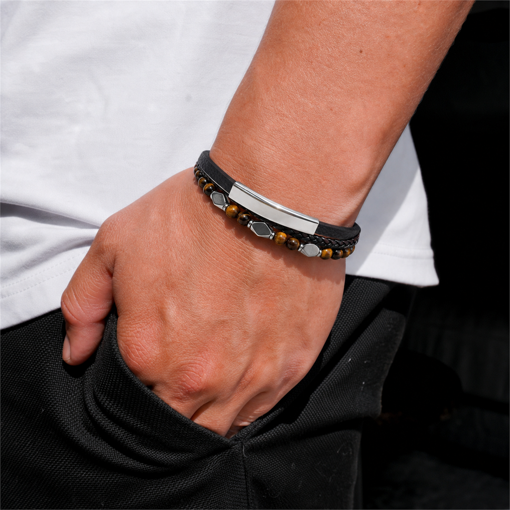 To My Son Guiding Light Engraved Stone Bead Bracelet
