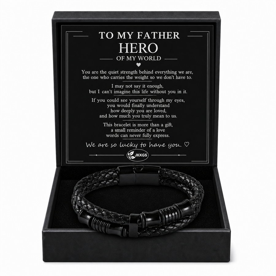 To My Father - Black Braided Leather Bracelet