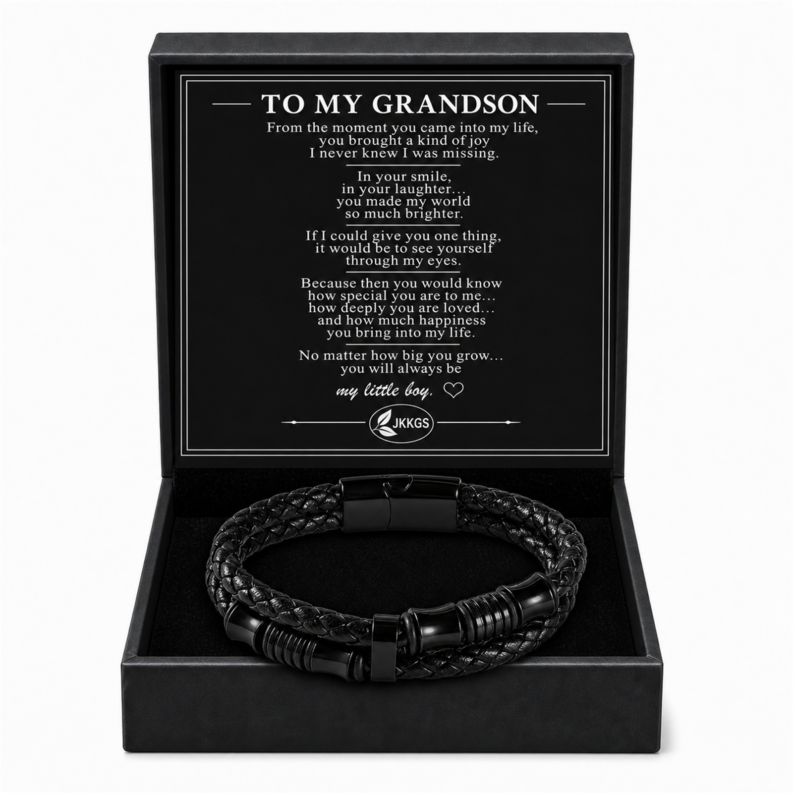 To My Grandson - Braided Leather Keepsake Bracelet