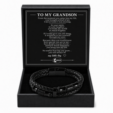 To My Grandson - Braided Leather Keepsake Bracelet