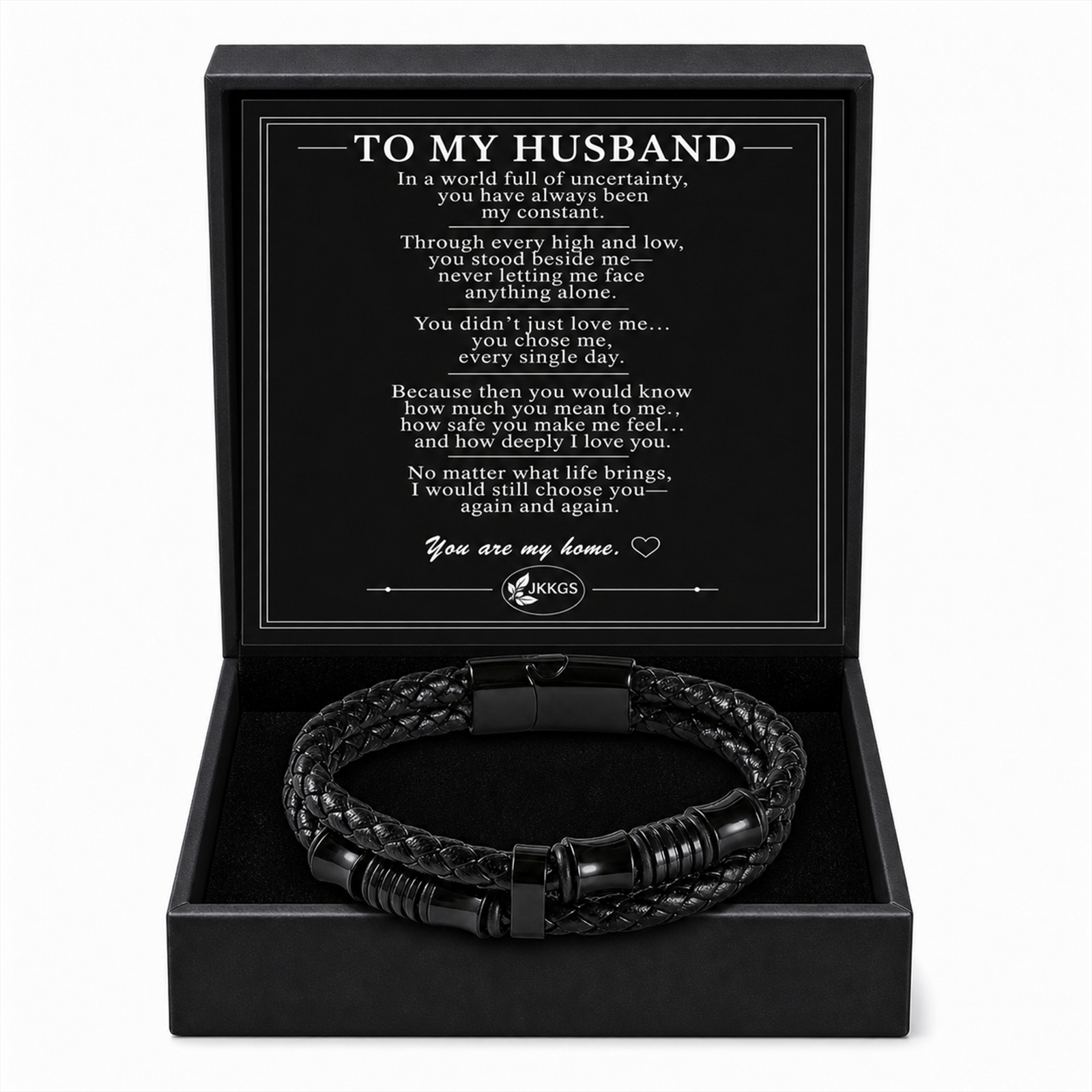 To My Husband - Braided Leather Devotion Bracelet