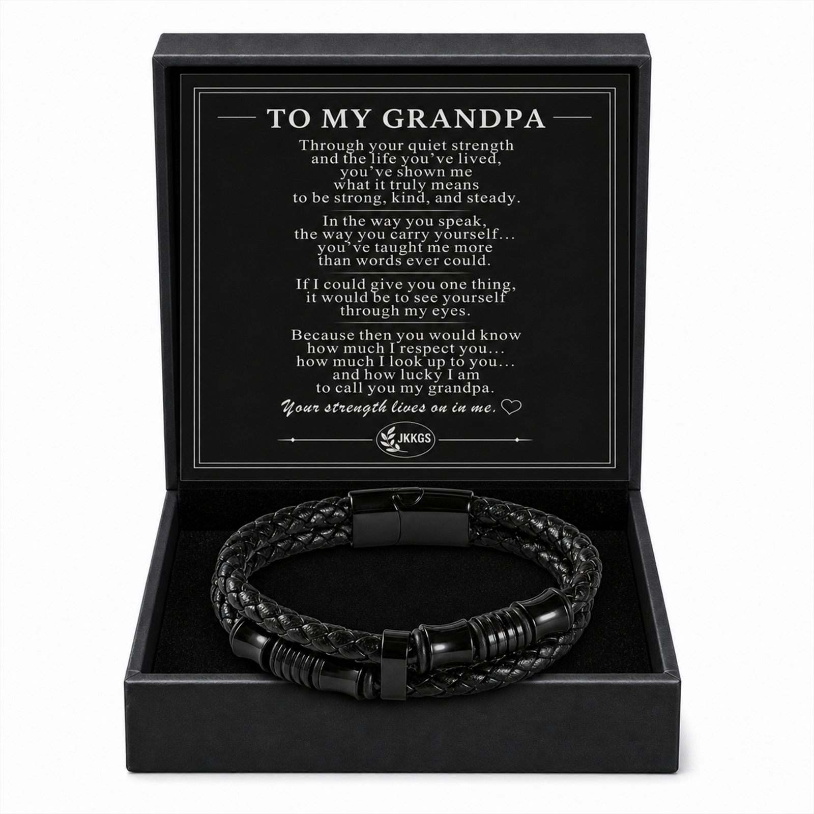To My Grandpa - Black Braided Leather Bracelet